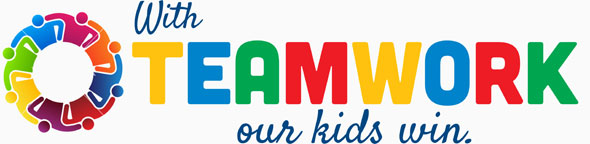 With TEAMWORK or kids win logo